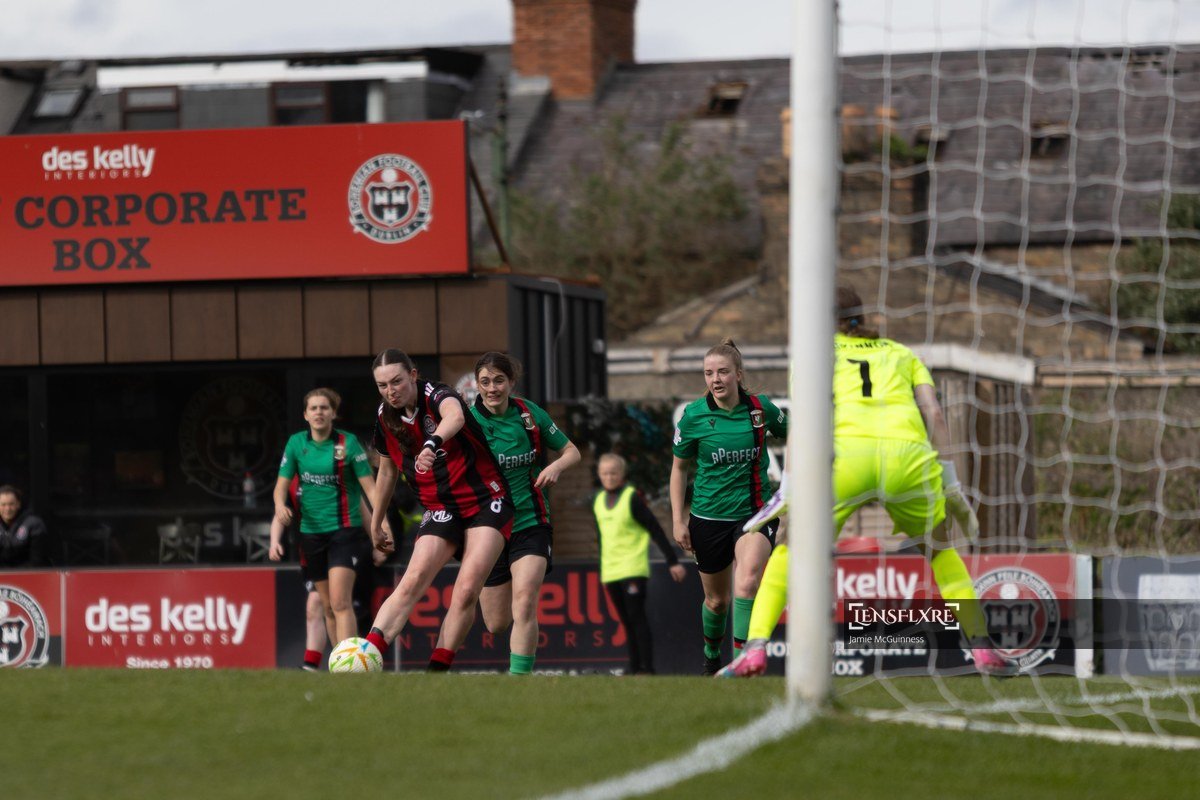 Hannah Healy of Bohemians has a shot towards goal during the All-Island Cup Group match between Bohemians and Glentoran at Dalymound Park, Dublin.