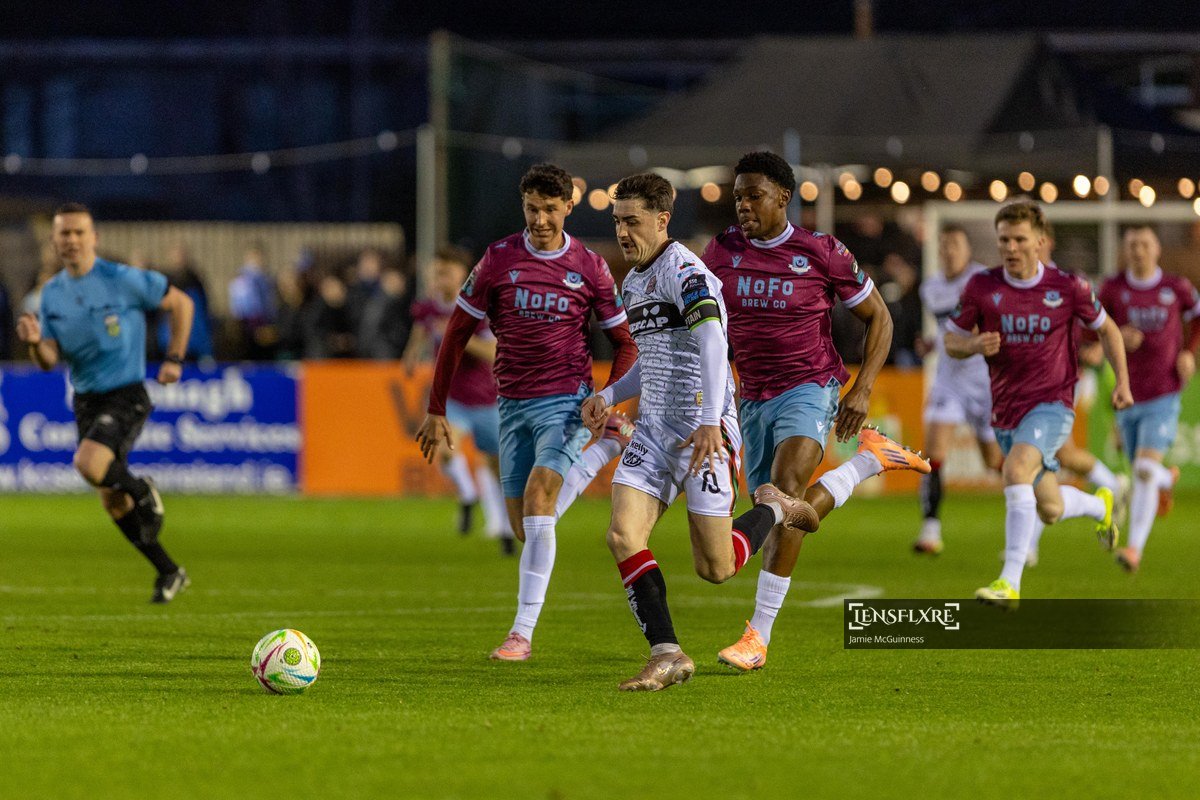 Dawson Devoy of Bohemian FC sprints with the ball during the SSE Airtricity League Men's Premier Division match between Drogheda United FC and Bohemian Football Club at Sullivan &amp; Lambe Park.